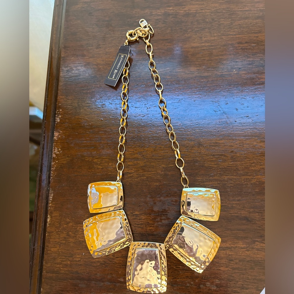 Kennedy Tow Hammered Gold & Silver Rectangular Pendants Necklace NWT